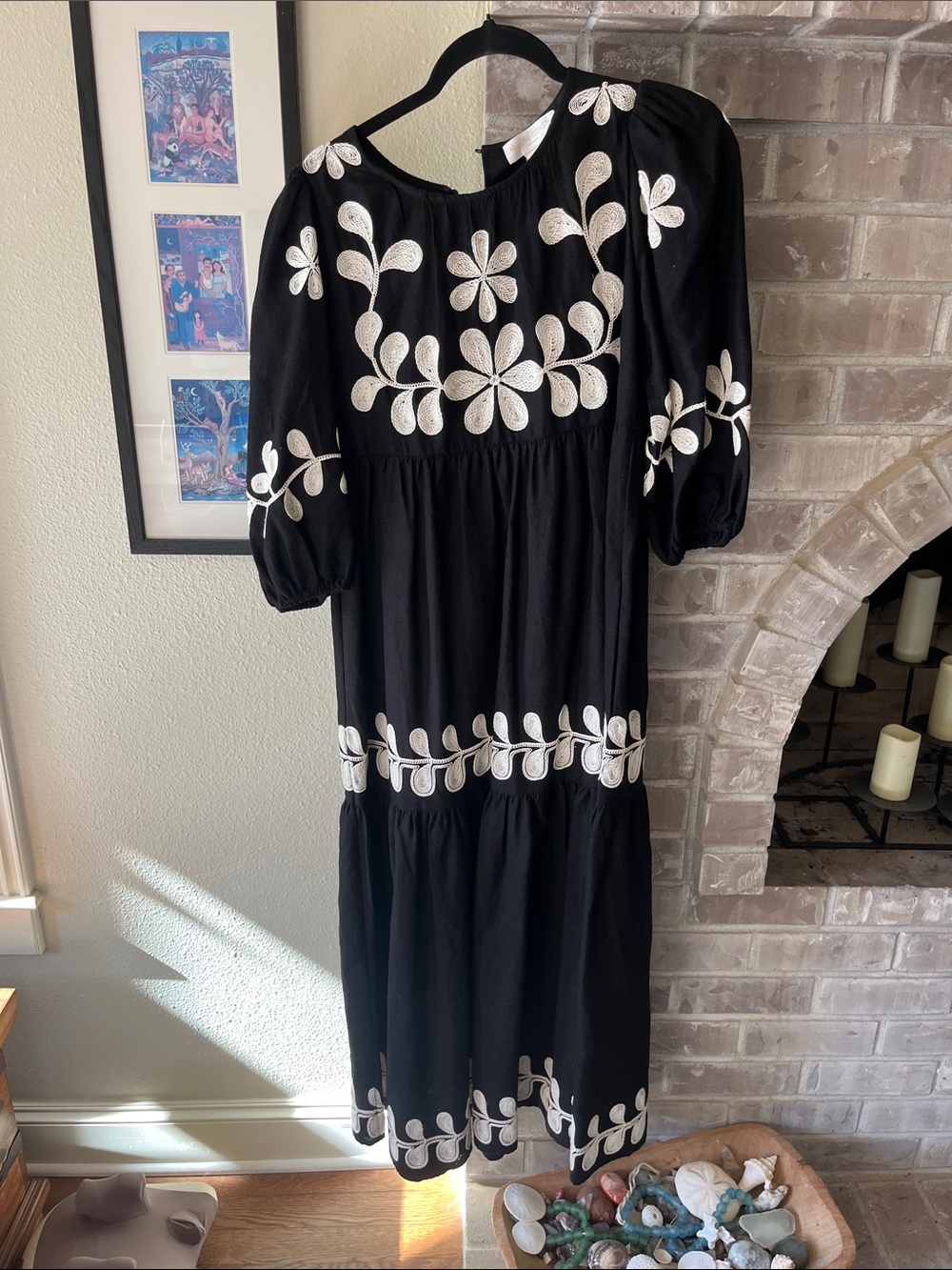 Caroline Constas Black Maxi Dress with White Floral Embroidery